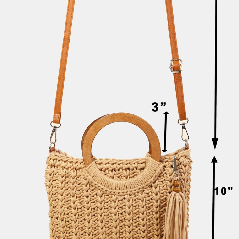 
                      
                        Fame Crochet Knit Convertible Tote Bag with Tassel
                      
                    