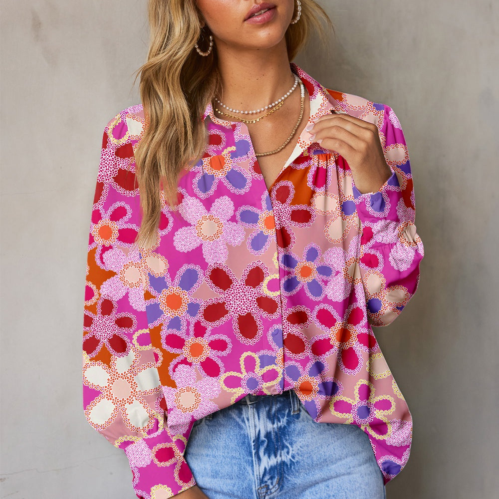 Printed Collared Neck Long Sleeve Shirt