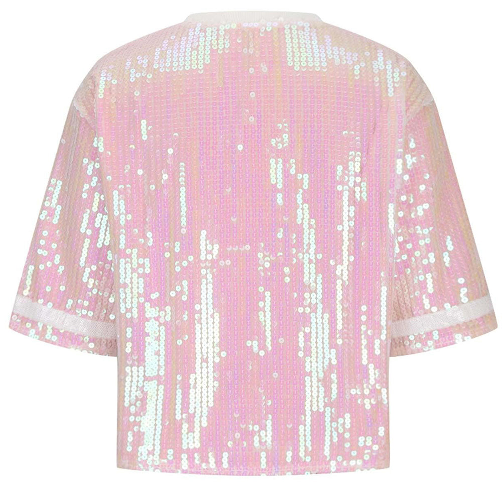 
                      
                        Sequin Football Round Neck Half Sleeve Top
                      
                    