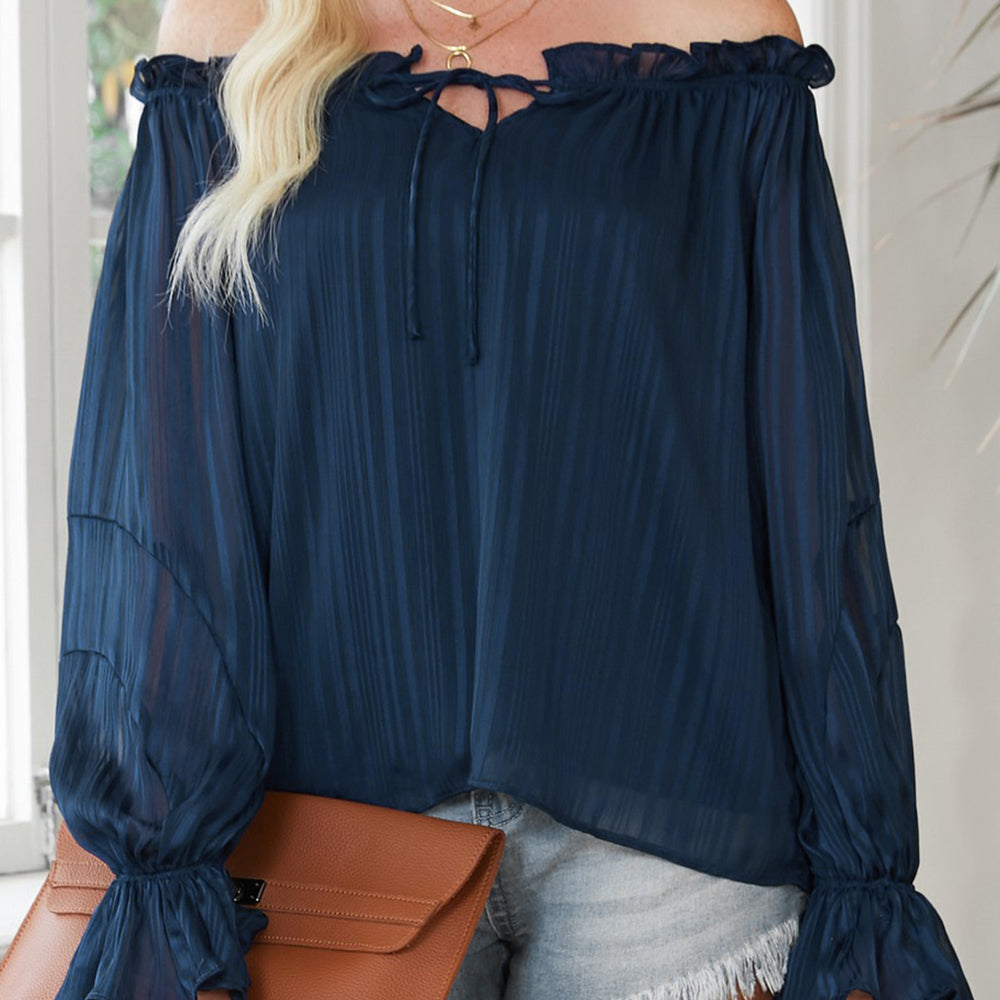 
                      
                        Frill Tied Off-Shoulder Flounce Sleeve Blouse
                      
                    