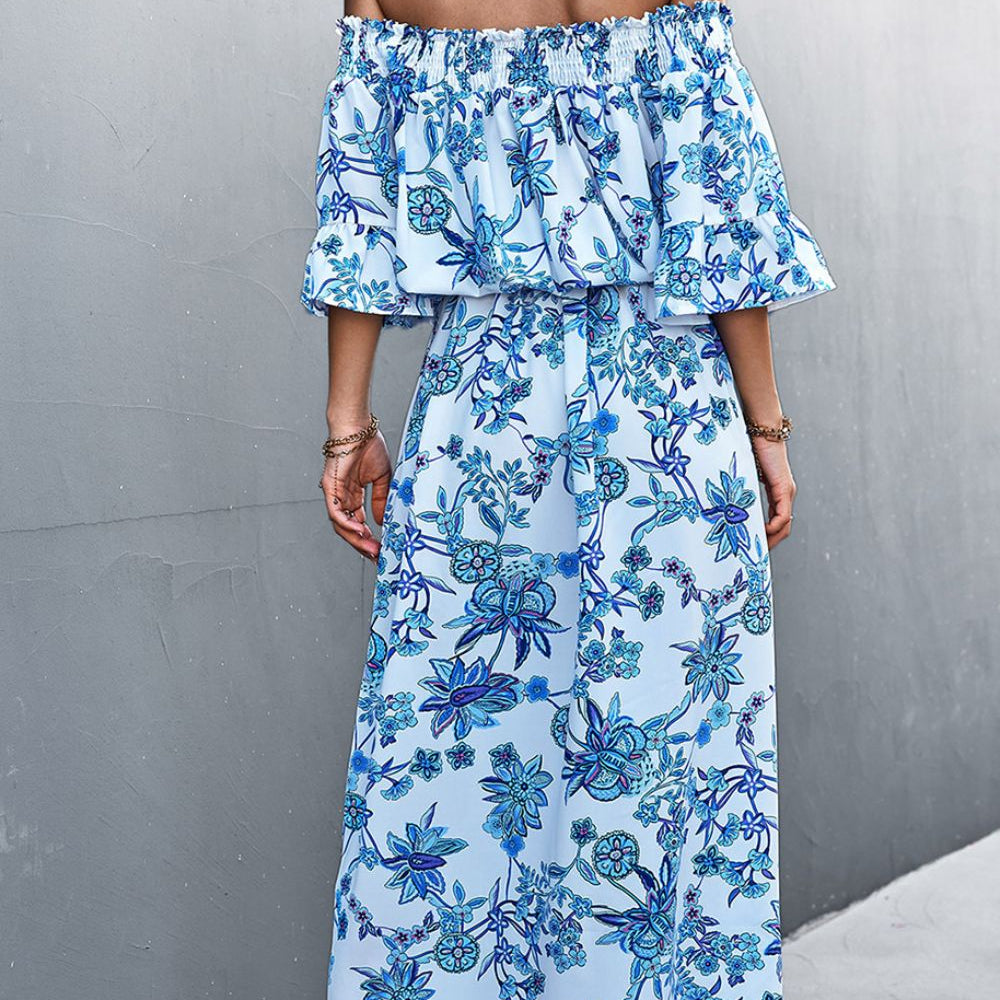 Floral Off-Shoulder Front Split Dress