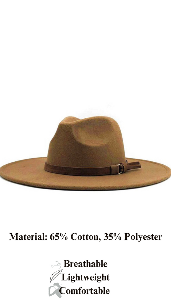Wide Brim Fedora Hats With Brown Belt | Light Khaki
