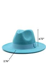 Women Classic Year Round Fedora Hat With Belt (Lake Blue)