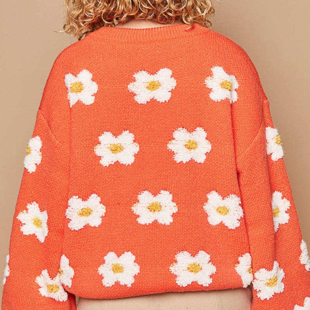 POL Daisy Pattern Drop Shoulder Sweater