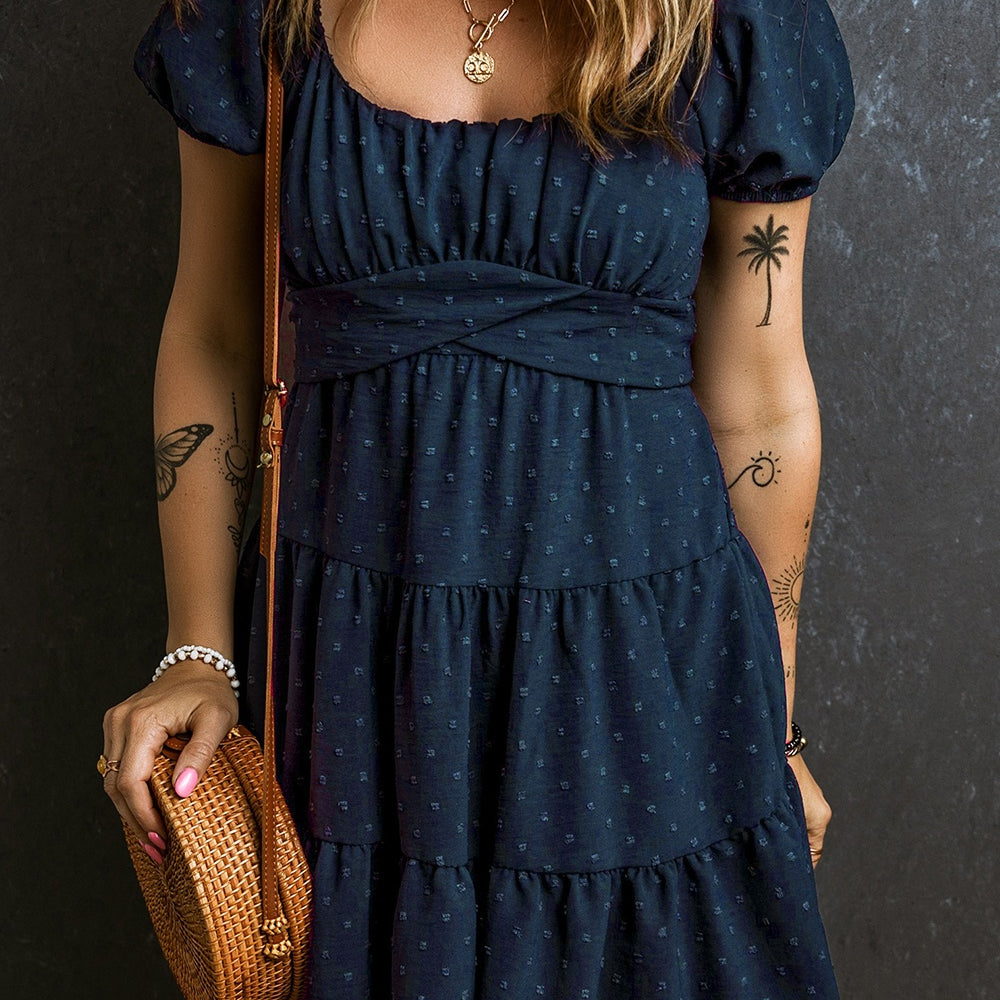 Swiss Dot Short Sleeve Mini Dress