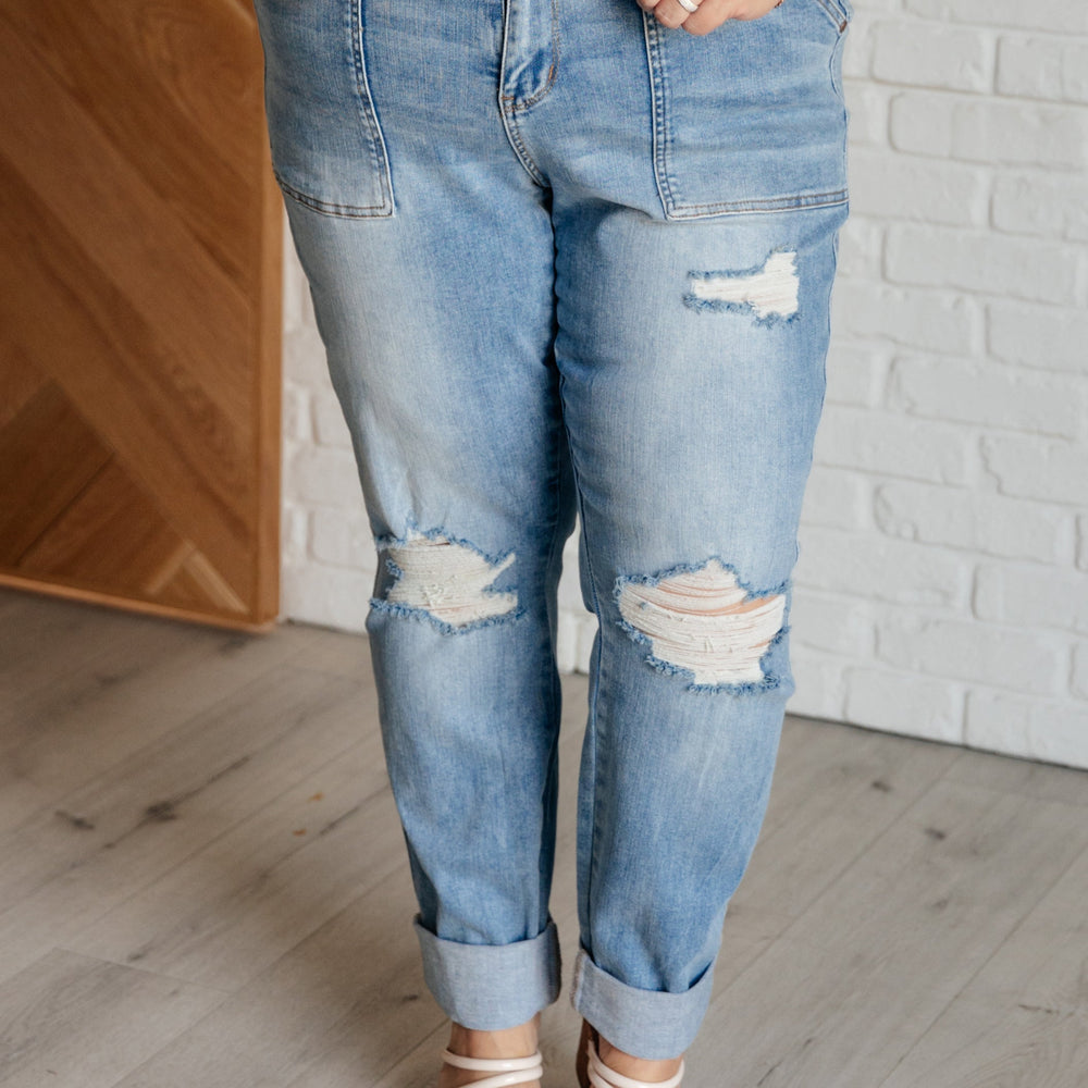 
                      
                        Aiden High Rise Patch Pocket Distressed Boyfriend Jeans
                      
                    