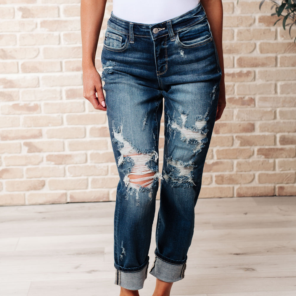 
                      
                        Danny Mid Rise Cuffed Destroyed Boyfriend Jeans
                      
                    