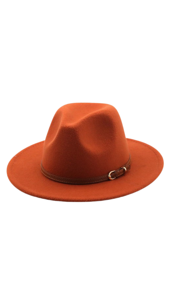 Casual Fedora Hats With Thin Belt | Rust With Brown Belt