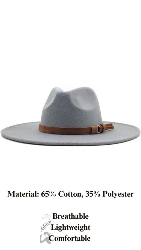 Wide Brim Fedora Hats With Brown Belt | Grey