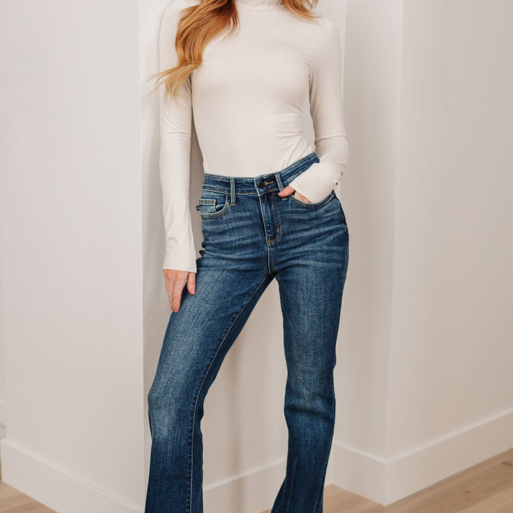 Josephine Mid Rise Raw Hem Bootcut Jeans