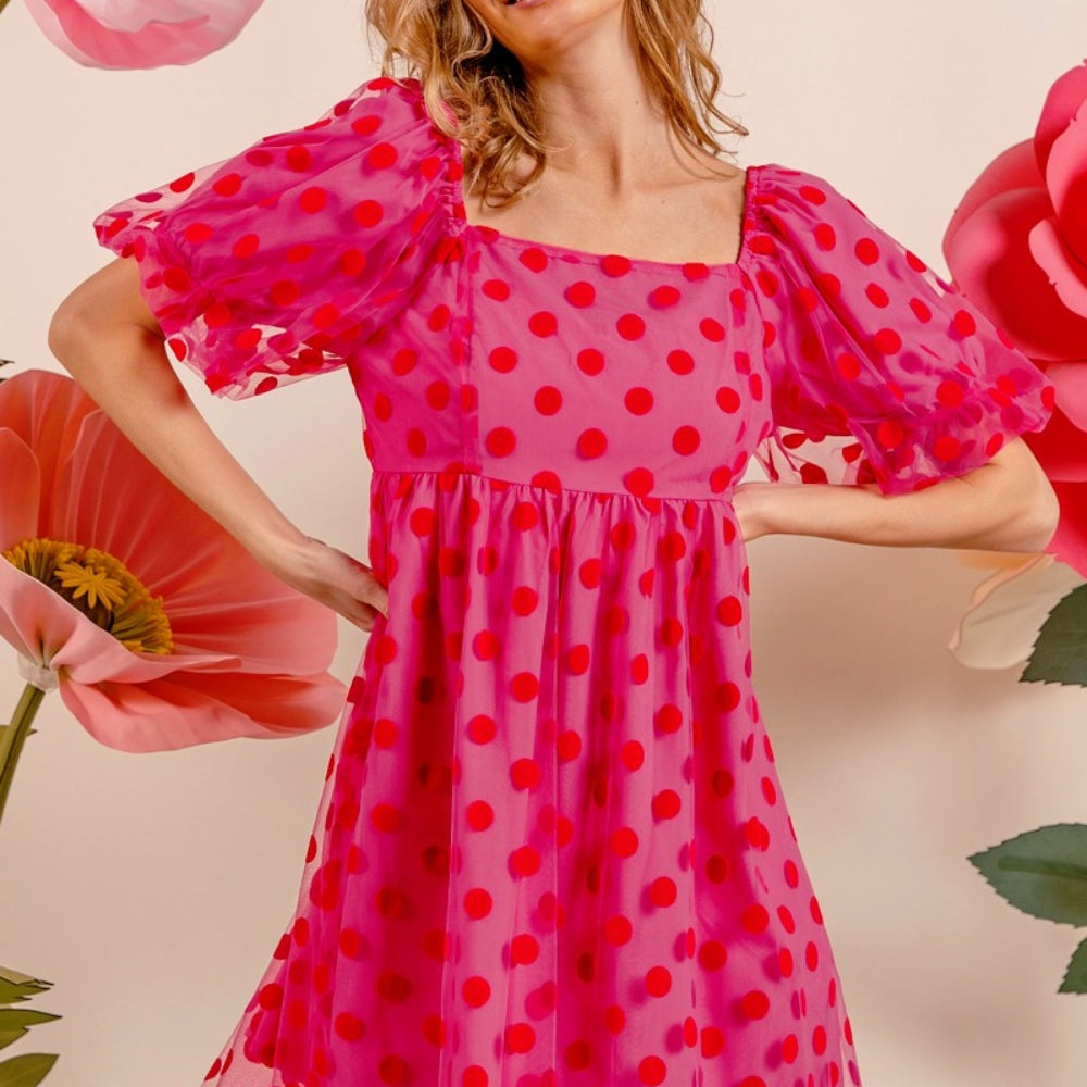 
                      
                        BiBi Polka Dot Mesh Puff Sleeve Dress
                      
                    