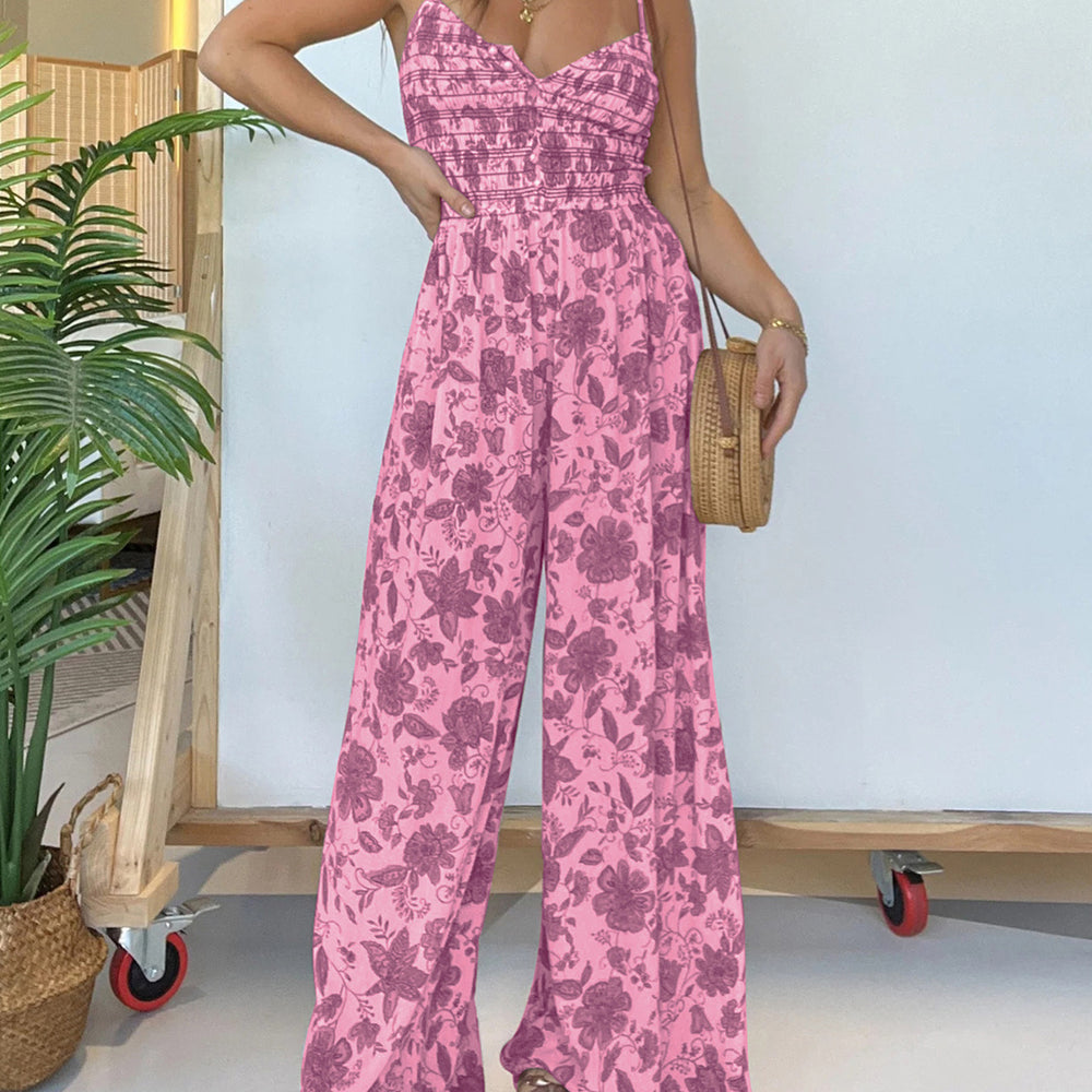 
                      
                        Full Size Printed Spaghetti Strap Wide Leg Jumpsuit
                      
                    