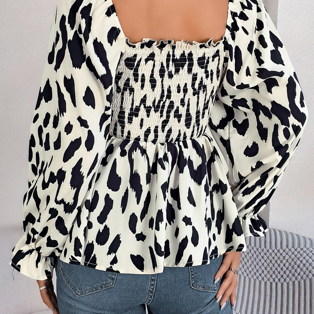 
                      
                        Square Neck Flounce Sleeve Blouse
                      
                    