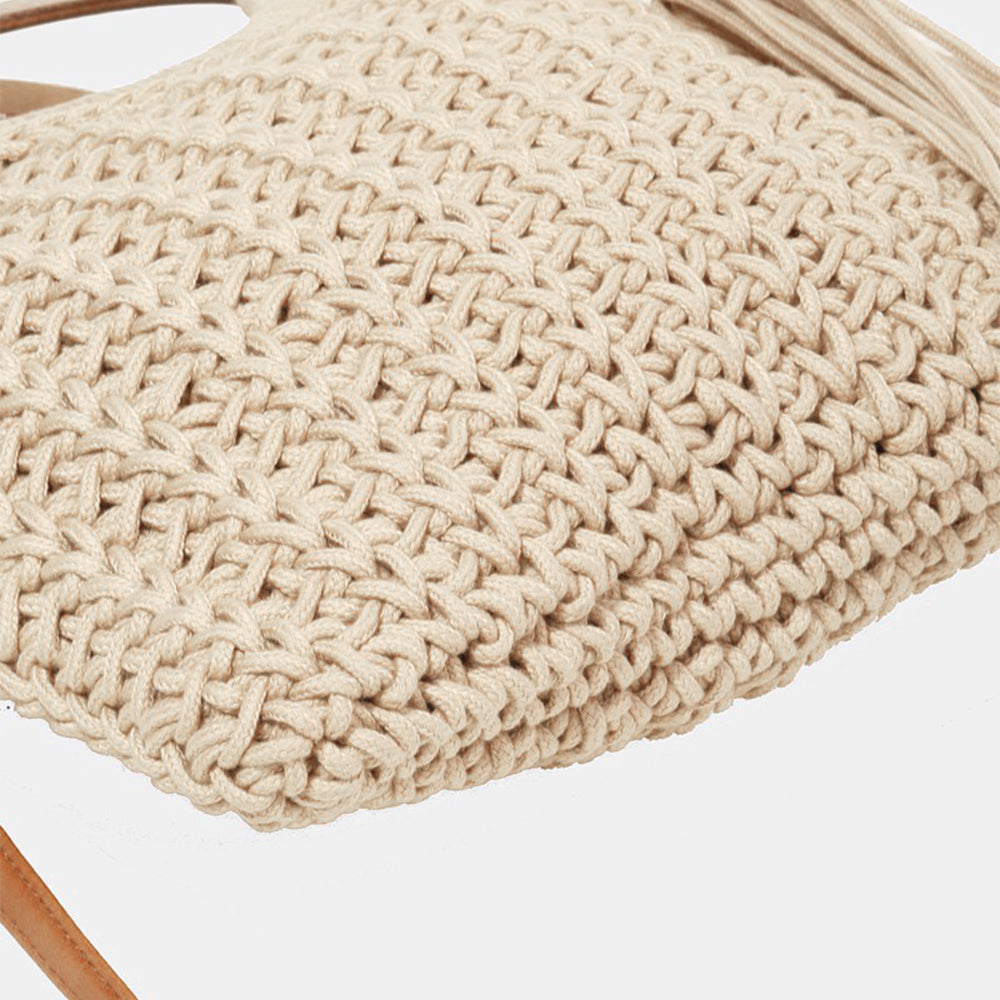 
                      
                        Fame Crochet Knit Convertible Tote Bag with Tassel
                      
                    