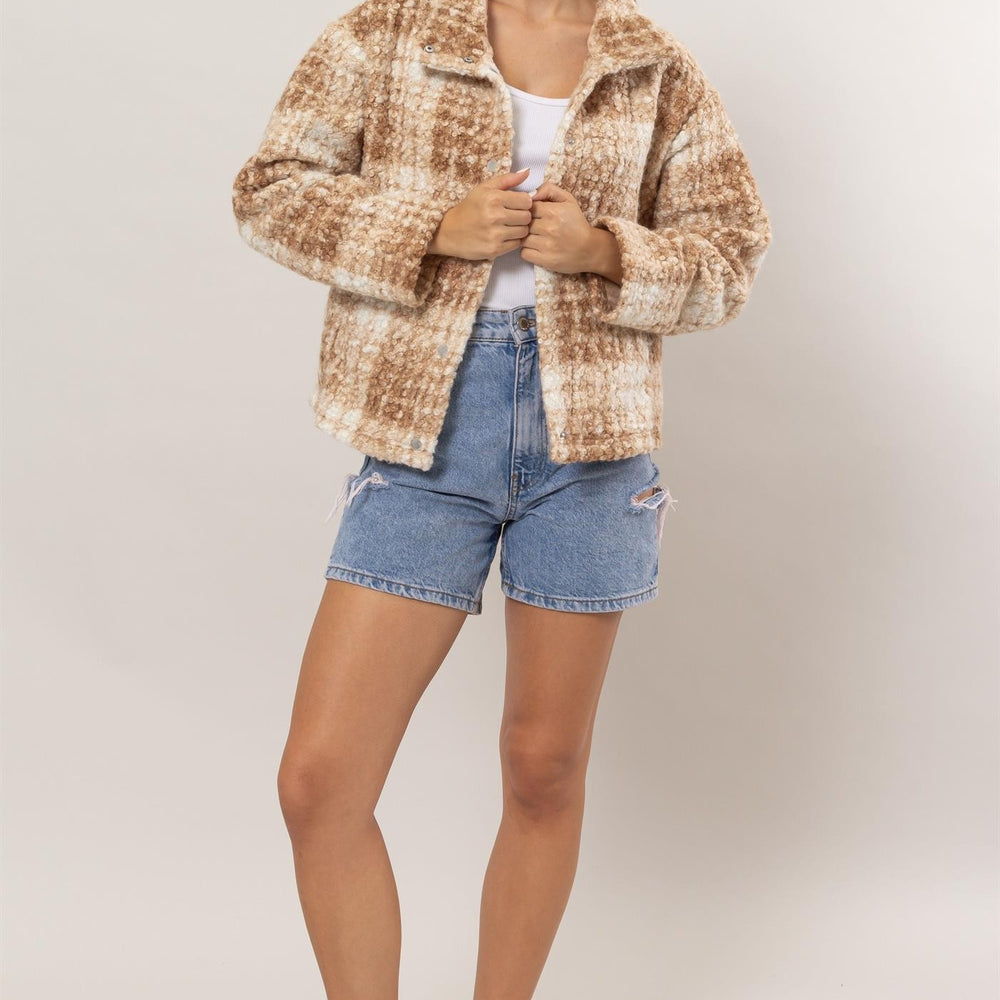 
                      
                        HYFVE Plaid Collared Neck Boucle Jacket with Pockets
                      
                    