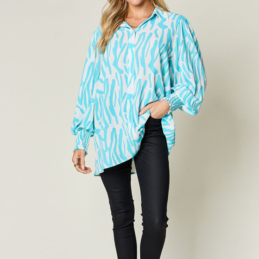 
                      
                        Double Take Full Size Printed Smocked Long Sleeve Blouse
                      
                    