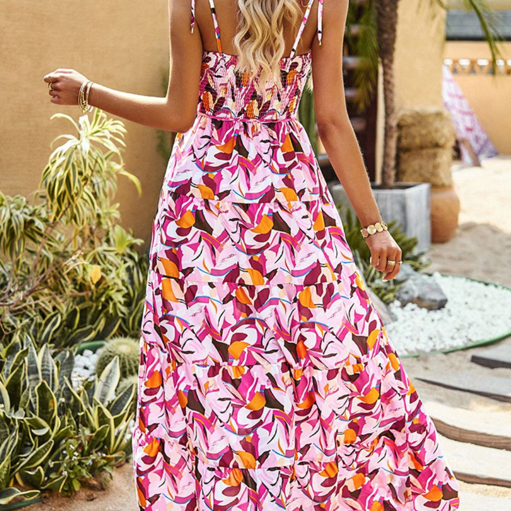 
                      
                        Printed Tie-Shoulder Smocked Maxi Dress
                      
                    