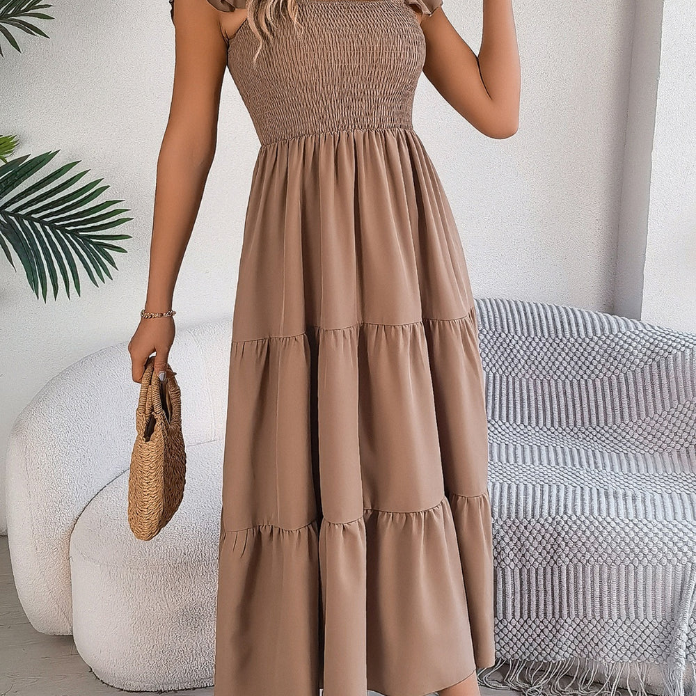 
                      
                        Smocked Square Neck Cap Sleeve Midi Dress
                      
                    