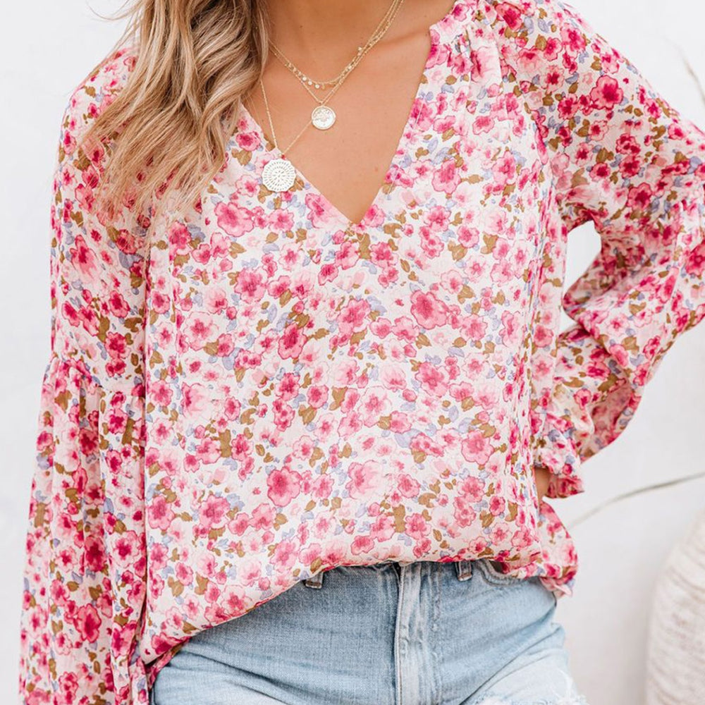 
                      
                        Floral Notched Balloon Sleeve Blouse
                      
                    