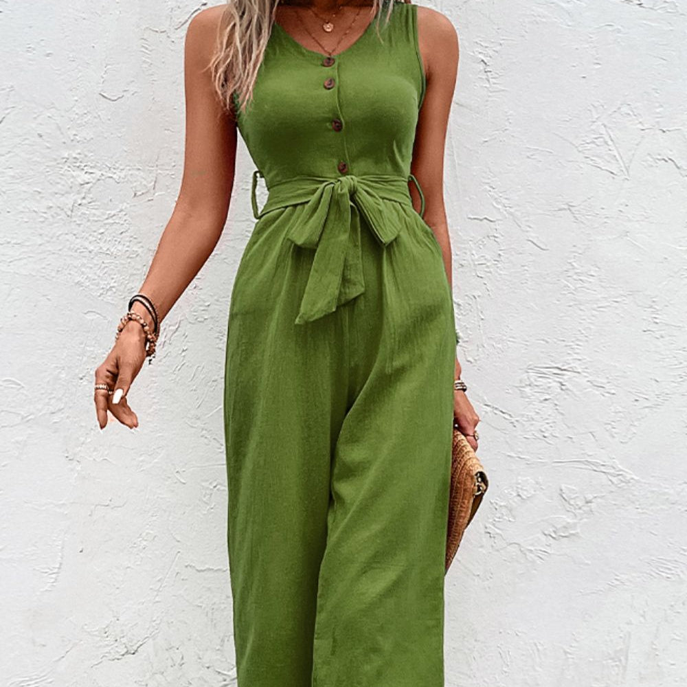 
                      
                        Tie Belt Sleeveless Jumpsuit with Pockets
                      
                    