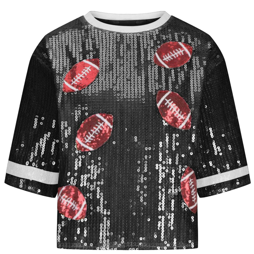 
                      
                        Sequin Football Round Neck Half Sleeve Top
                      
                    