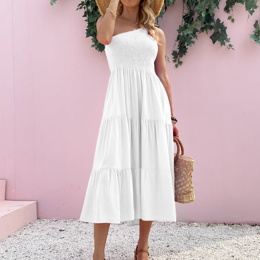 
                      
                        Smocked Single Shoulder Sleeveless Dress
                      
                    