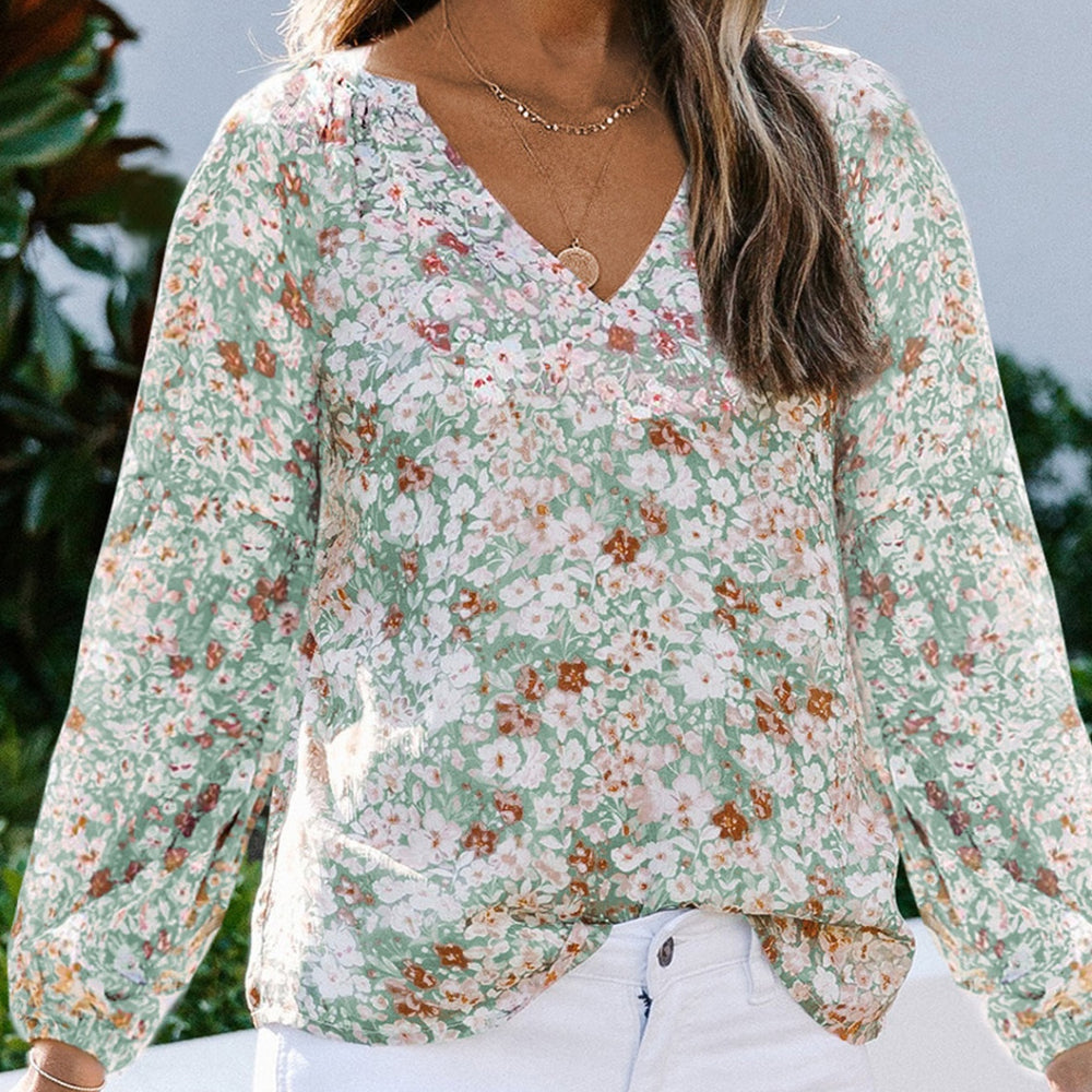 
                      
                        Floral Notched Balloon Sleeve Blouse
                      
                    