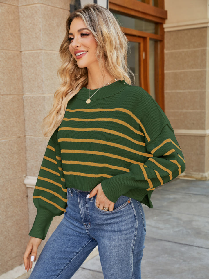 
                      
                        Round Neck Striped Lantern Sleeve Sweater
                      
                    