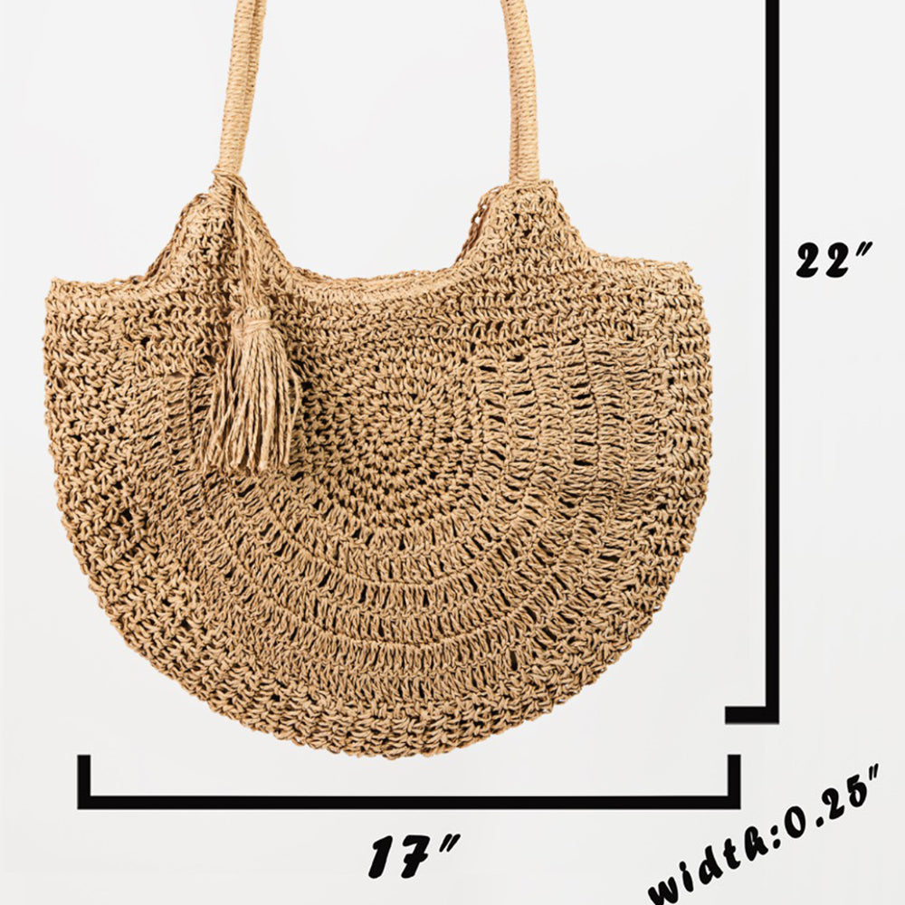 
                      
                        Fame Straw Braided Tote Bag with Tassel
                      
                    