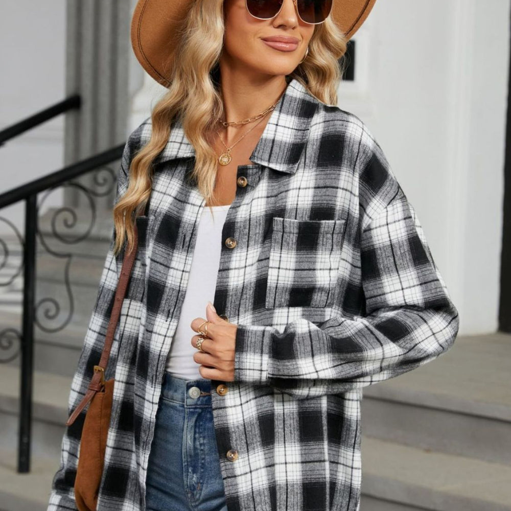 
                      
                        Plaid Collared Neck Long Sleeve Shirt
                      
                    