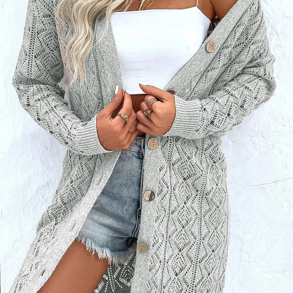 
                      
                        Openwork Button Down Long Sleeve Cardigan
                      
                    