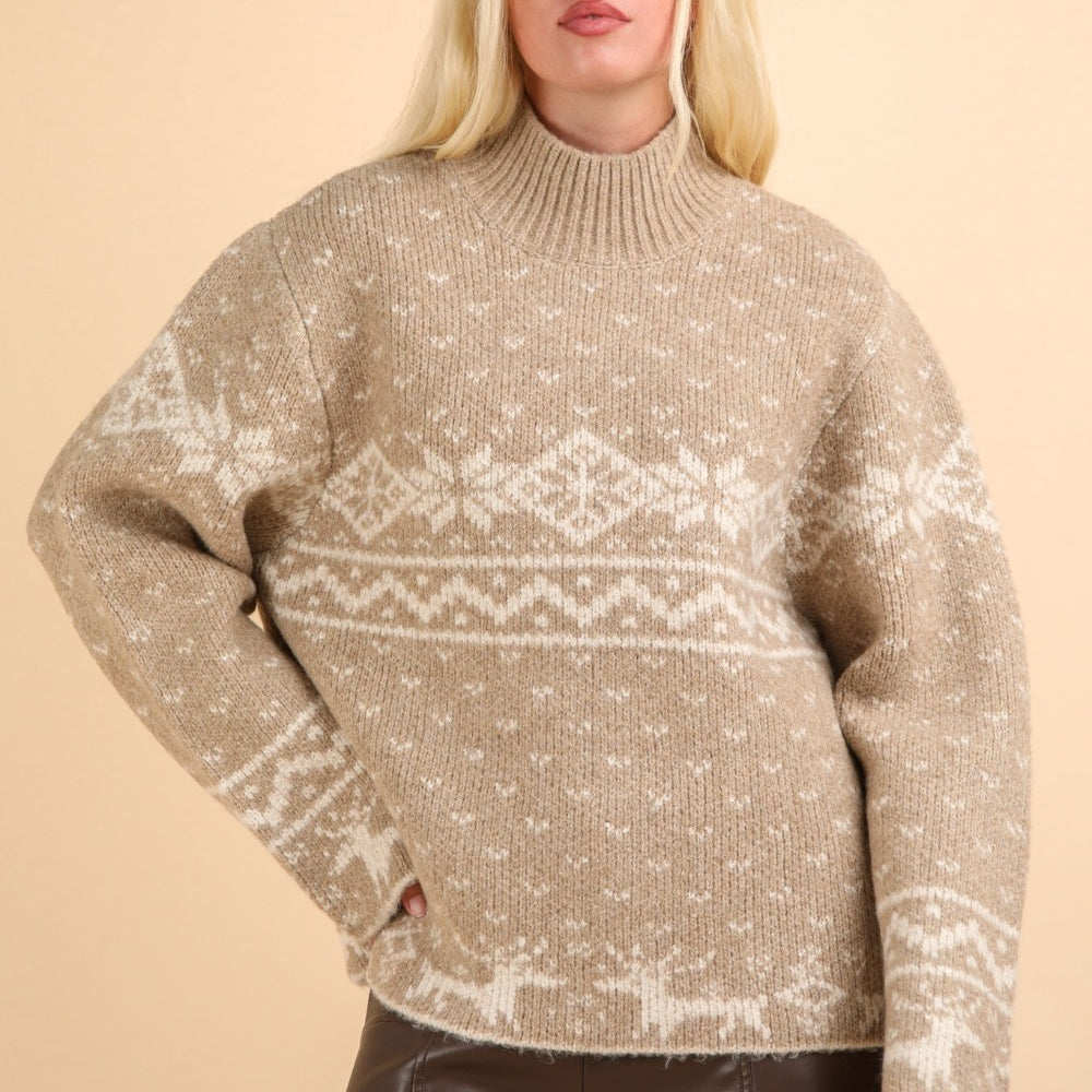 VERY J Christmas Element Mock Neck Long Sleeve Sweater