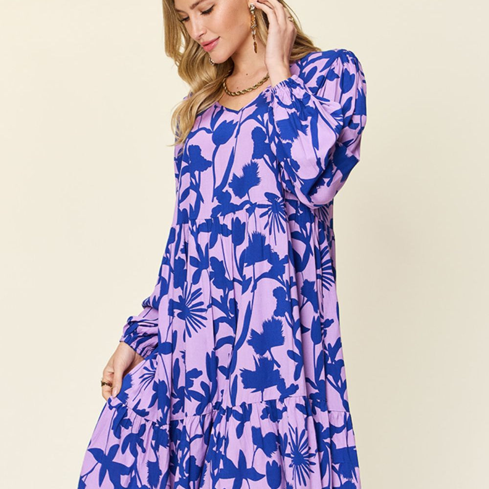 
                      
                        Double Take Full Size Printed Ruffle Hem Dress with Pocket
                      
                    