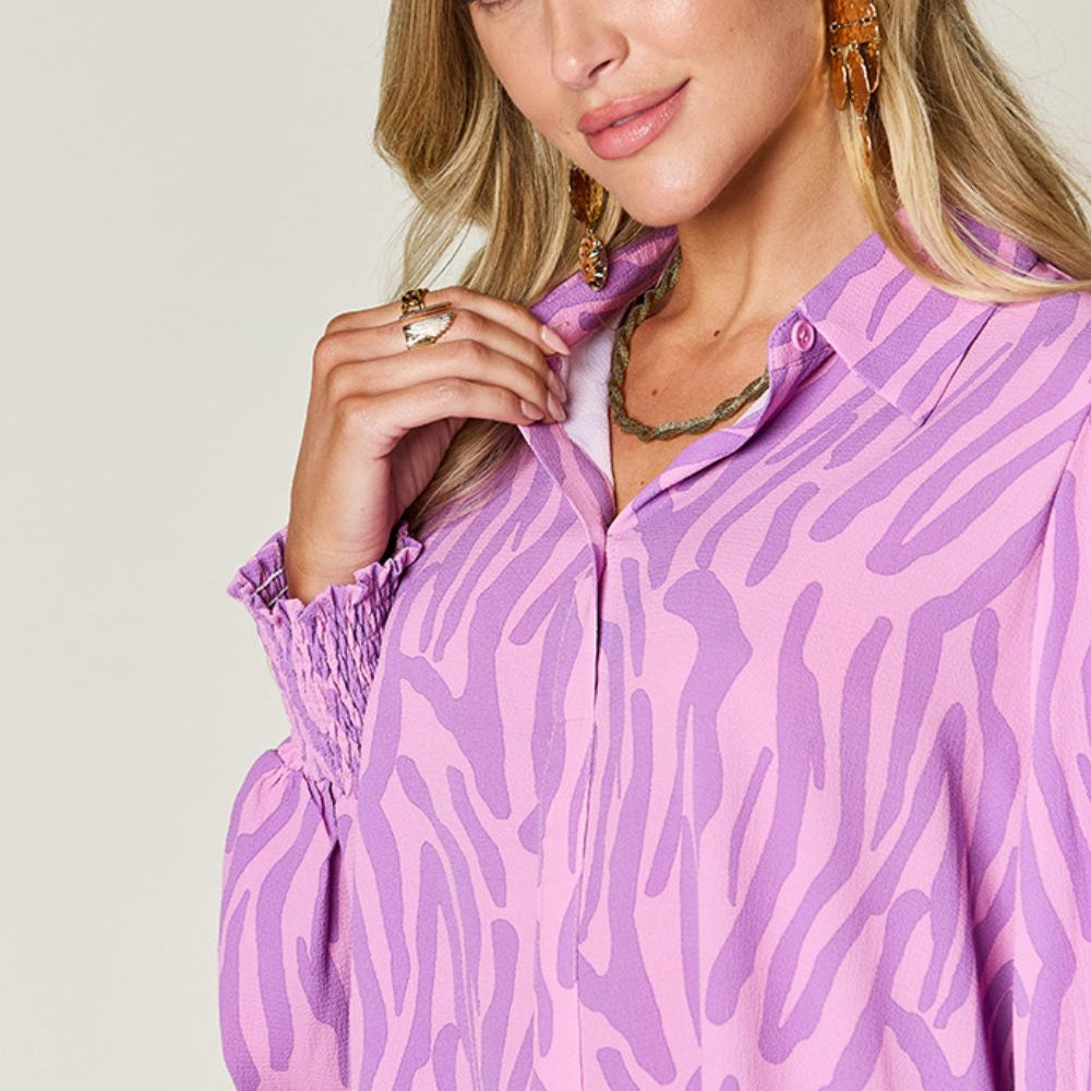 
                      
                        Double Take Full Size Printed Smocked Long Sleeve Blouse
                      
                    