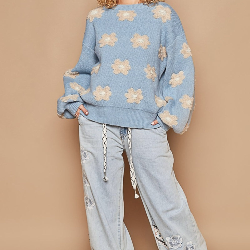 
                      
                        POL Daisy Pattern Drop Shoulder Sweater
                      
                    