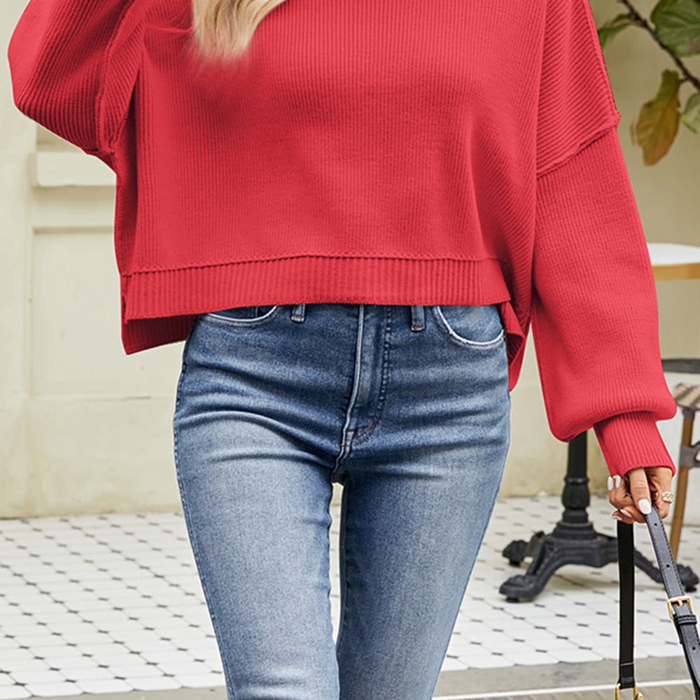 
                      
                        Round Neck Dropped Shoulder Sweater
                      
                    