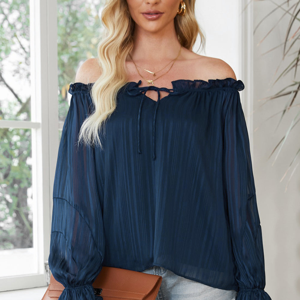 
                      
                        Frill Tied Off-Shoulder Flounce Sleeve Blouse
                      
                    