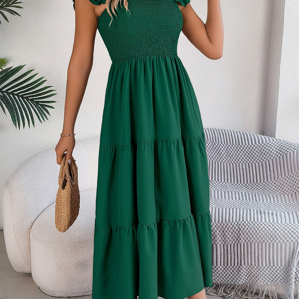 
                      
                        Smocked Square Neck Cap Sleeve Midi Dress
                      
                    