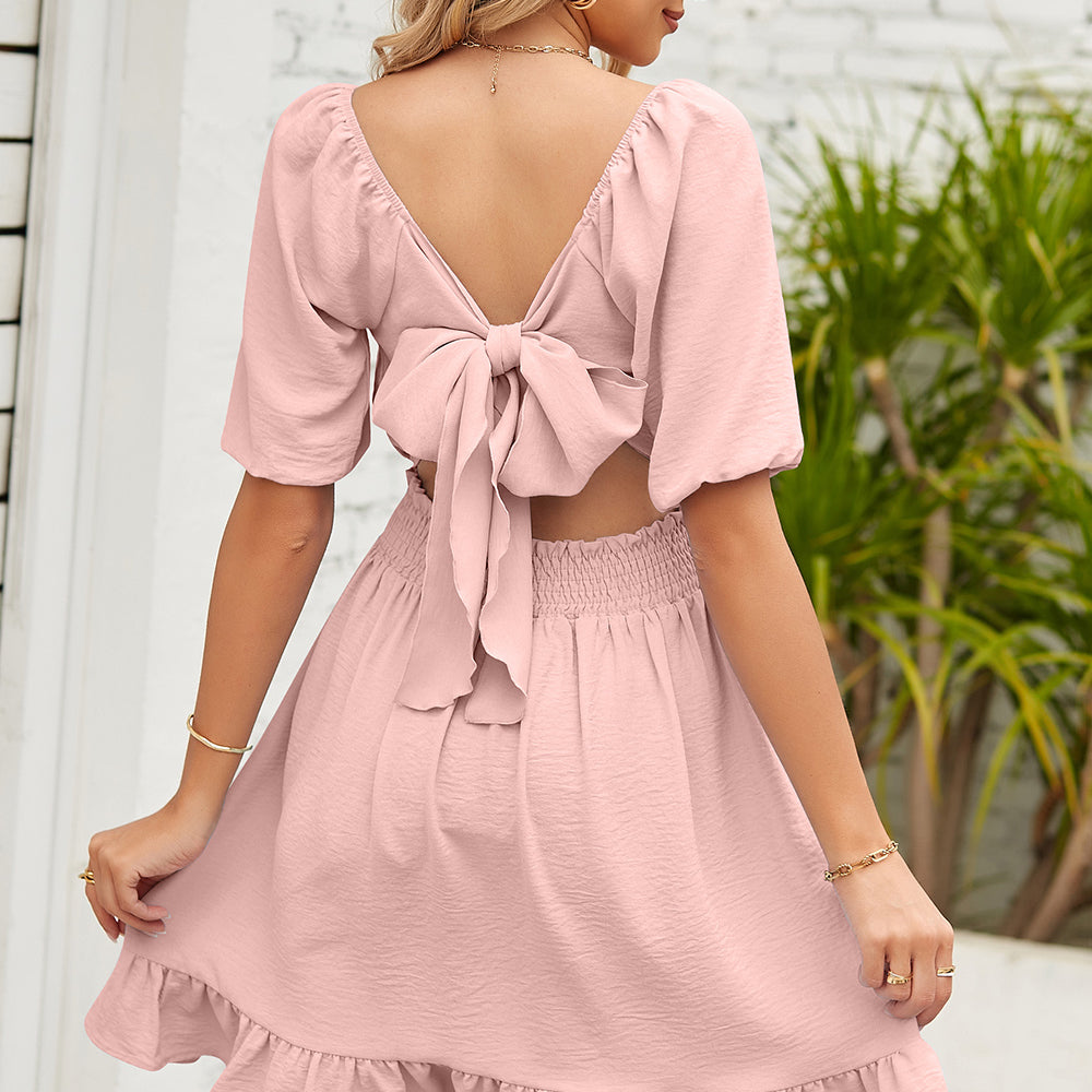 
                      
                        Ruched Ruffle Hem Short Sleeve Dress
                      
                    