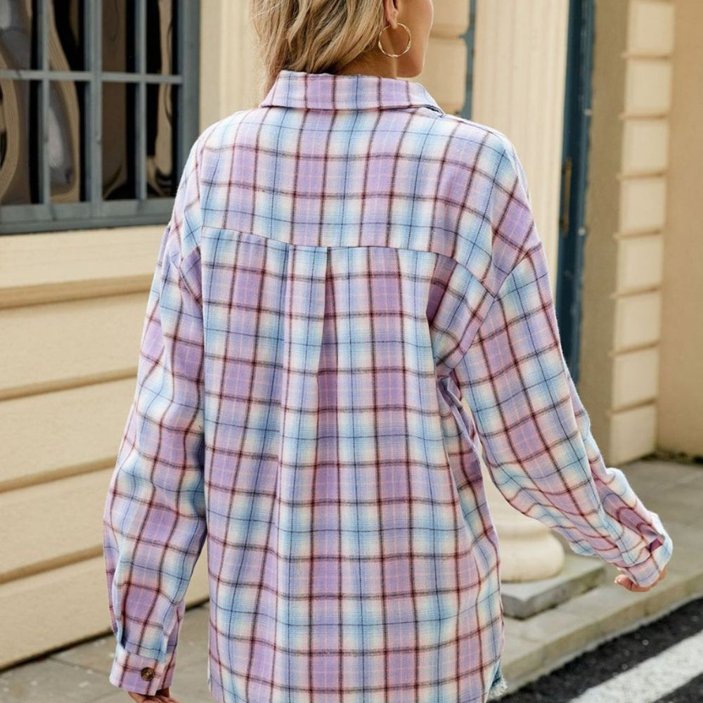 
                      
                        Plaid Collared Neck Long Sleeve Shirt
                      
                    