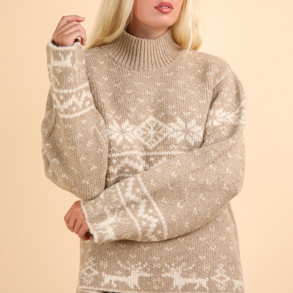 
                      
                        VERY J Christmas Element Mock Neck Long Sleeve Sweater
                      
                    