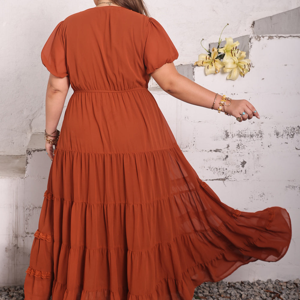 
                      
                        Plus Size Ruched Lace Detail V-Neck Short Sleeve Dress
                      
                    