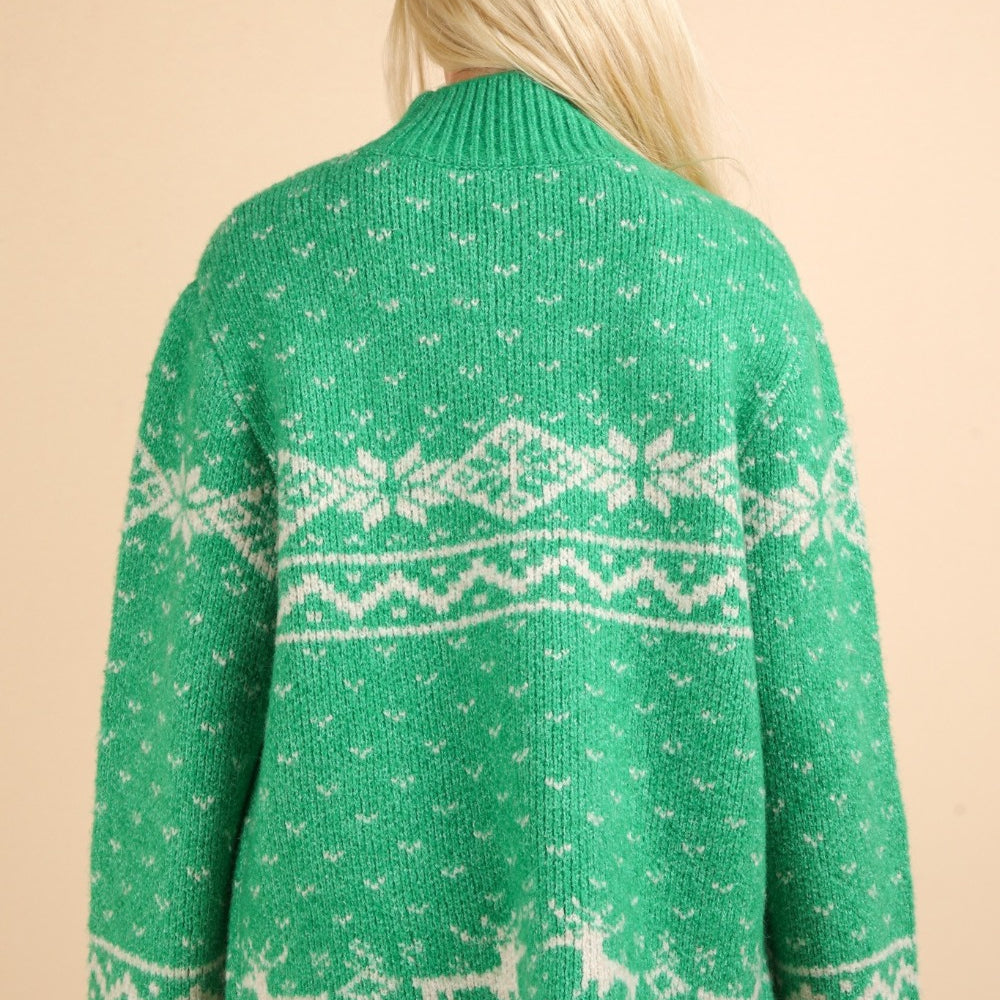 VERY J Christmas Element Mock Neck Long Sleeve Sweater