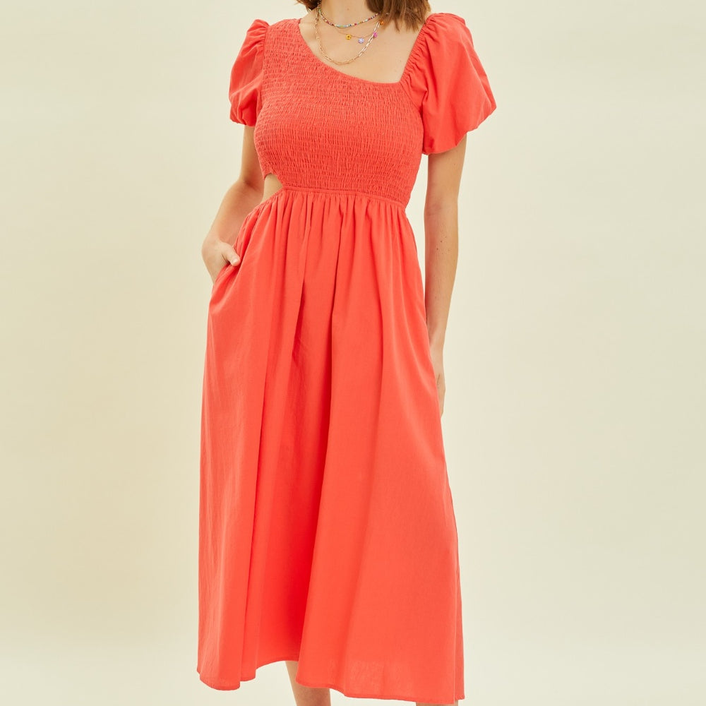 
                      
                        HEYSON Smocked Cutout Midi Dress
                      
                    