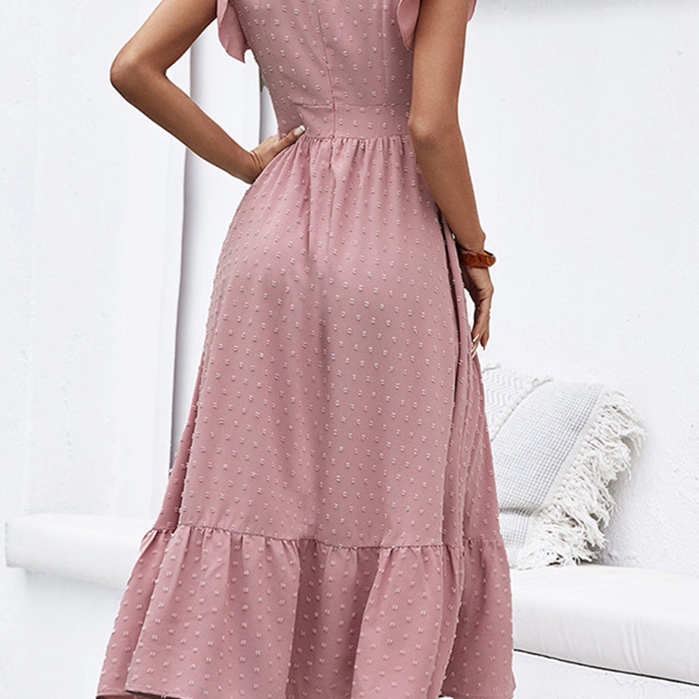 Swiss Dot Ruffled Plunge Dress