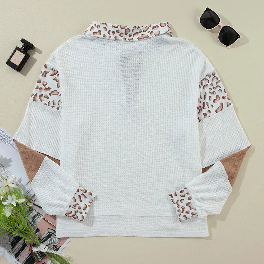 
                      
                        Leopard Johnny Collar Long Sleeve Top
                      
                    