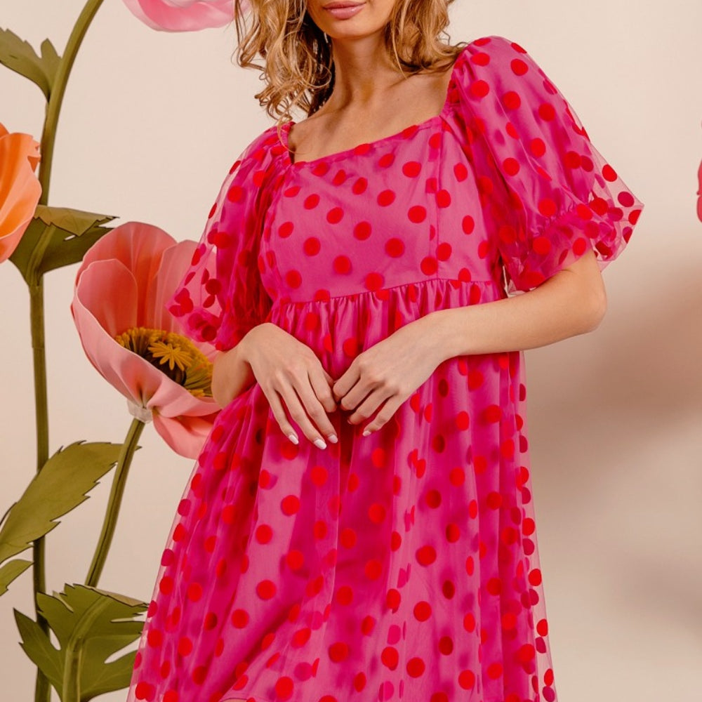 
                      
                        BiBi Polka Dot Mesh Puff Sleeve Dress
                      
                    