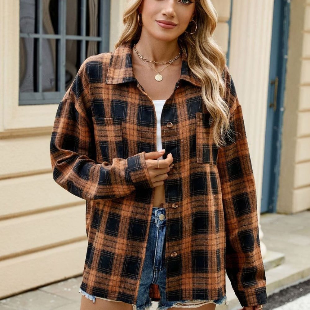 
                      
                        Plaid Collared Neck Long Sleeve Shirt
                      
                    