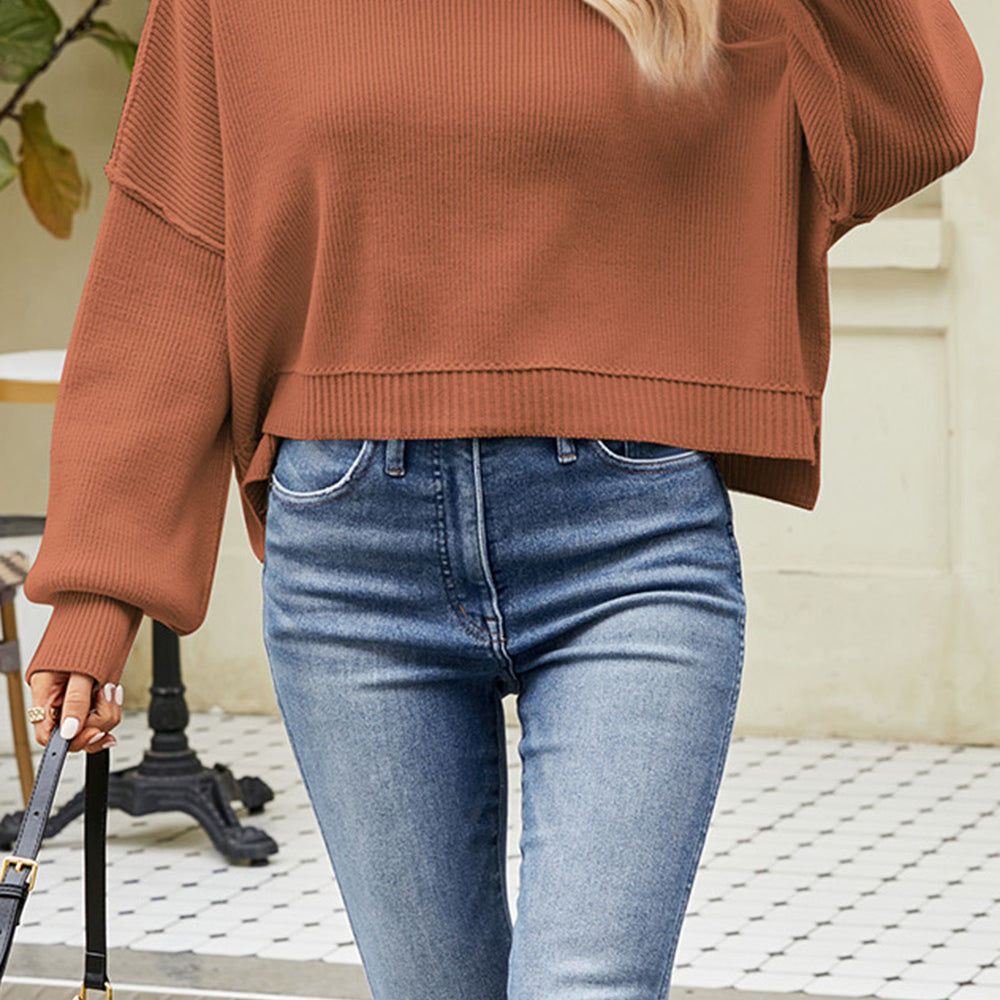 
                      
                        Round Neck Dropped Shoulder Sweater
                      
                    