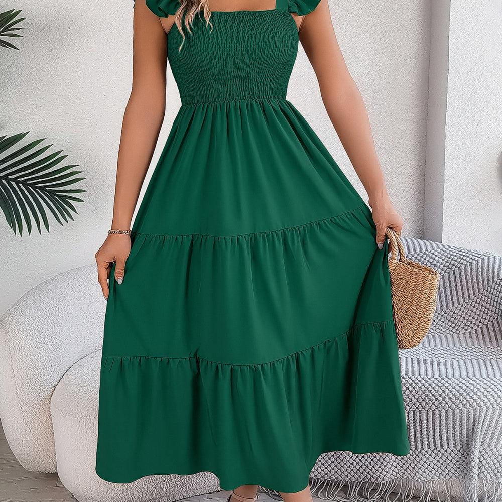 
                      
                        Smocked Square Neck Cap Sleeve Midi Dress
                      
                    